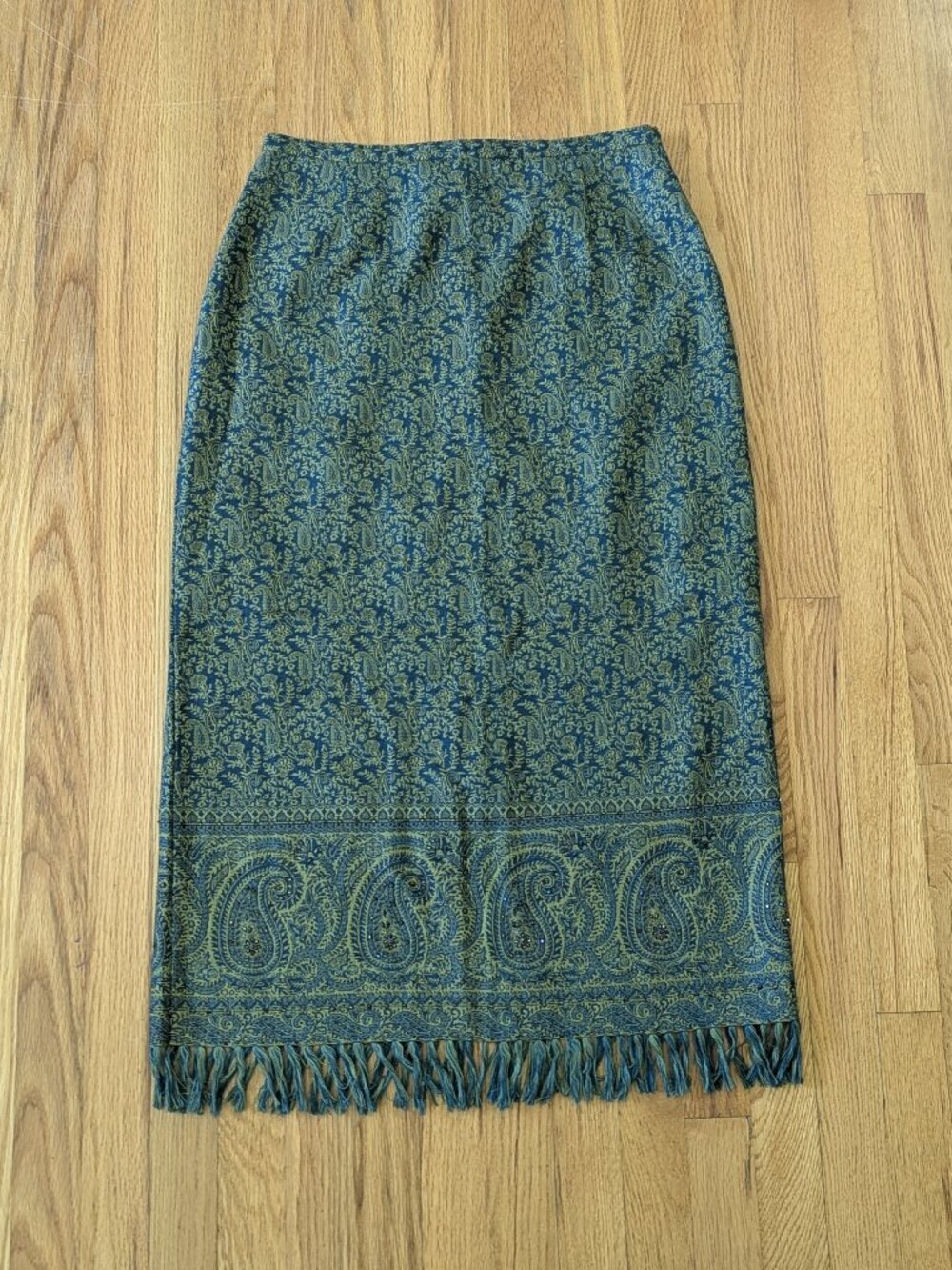 Nouveaux Vintage Green Paisley beaded Skirt